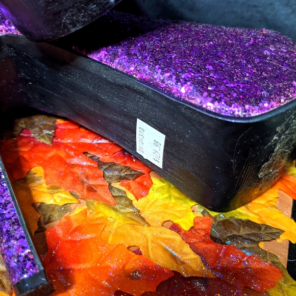 Purple Sparkle Bordellos with toe cut out ribbon detail size 9 burlesque goth - Picture 5 of 8